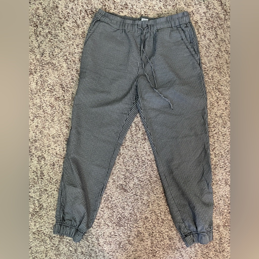 Zac & Rachel Black and White Houndstooth Relaxed Fall Gingham Joggers Pants